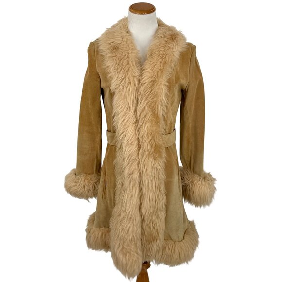 Vtg 60s Leather & Afghan Penny Lane Coat | Free People Boho Indie Luxe Grunge S - Picture 12 of 13